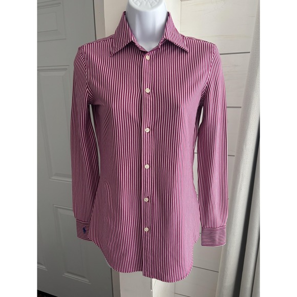 Polo Ralph Lauren Shirt Womens XS Pink White Knit Dress Button Down Long Sleeve - Picture 1 of 8